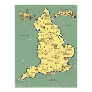 Impression Photo Carte de Voyage illustrée de l'Angleterre