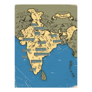 Impression Photo Carte de voyage illustrée de l'Inde