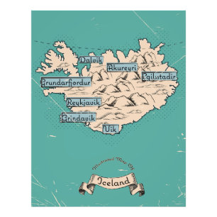 Impression Photo Carte de voyage illustrée Islande