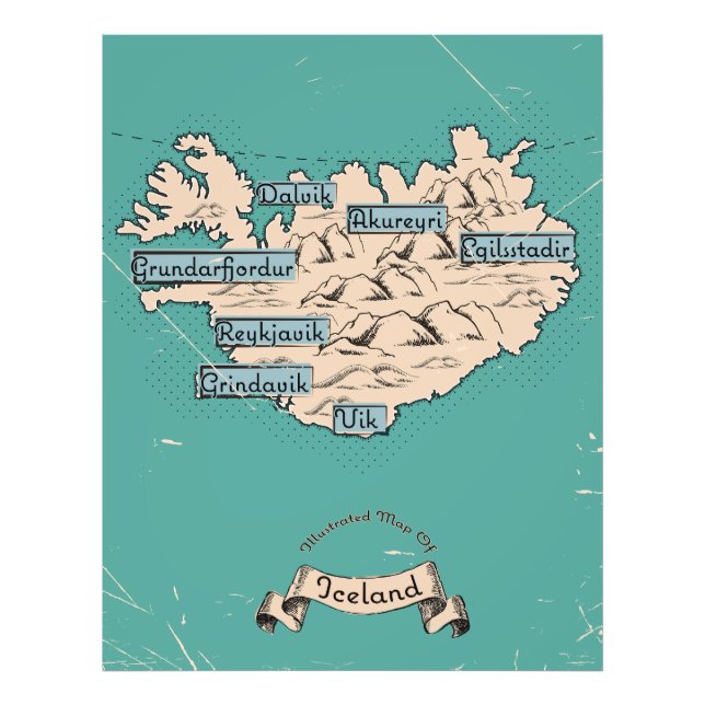 Impression Photo Carte de voyage illustrée Islande (Devant)