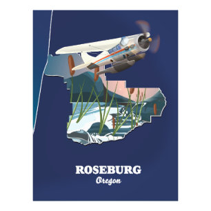 Impression Photo Carte de voyage rétro de Roseburg Oregon