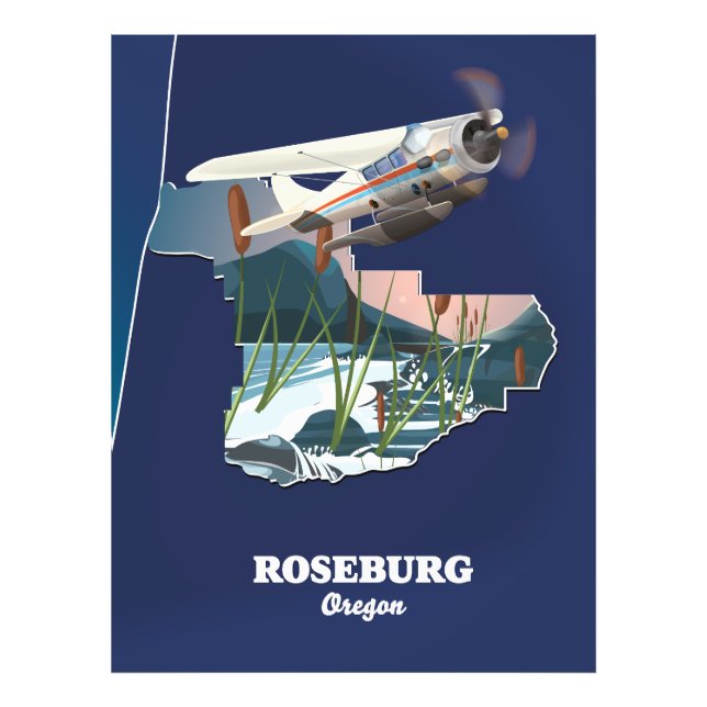 Impression Photo Carte de voyage rétro de Roseburg Oregon (Devant)