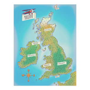 Impression Photo Carte des îles britanniques (version vintage)