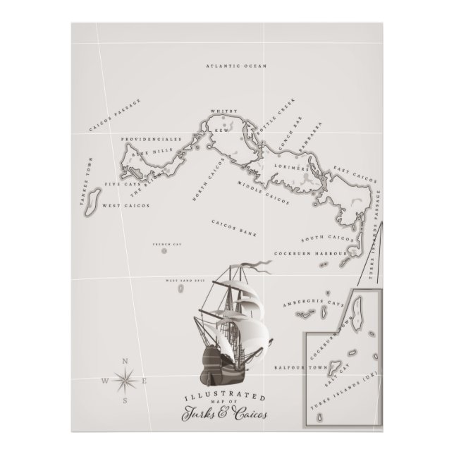 Impression Photo Carte des îles Turques et Caïques (Devant)