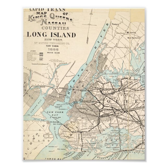 Impression Photo Carte des rois, reines, Long Island (Devant)
