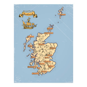 Impression Photo Carte des voyages illustrée de l'Écosse