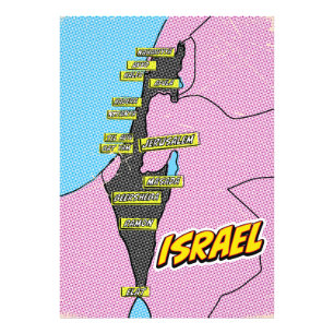 Impression Photo Carte d'Israël illustrée dans le style Pop Art
