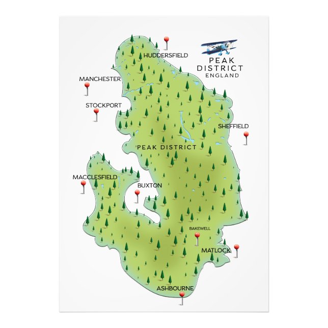 Impression Photo Carte du district de Peak Angleterre (Devant)