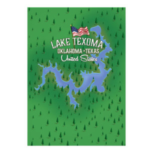Impression Photo Carte du lac Texoma USA.