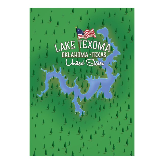 Impression Photo Carte du lac Texoma USA. (Devant)