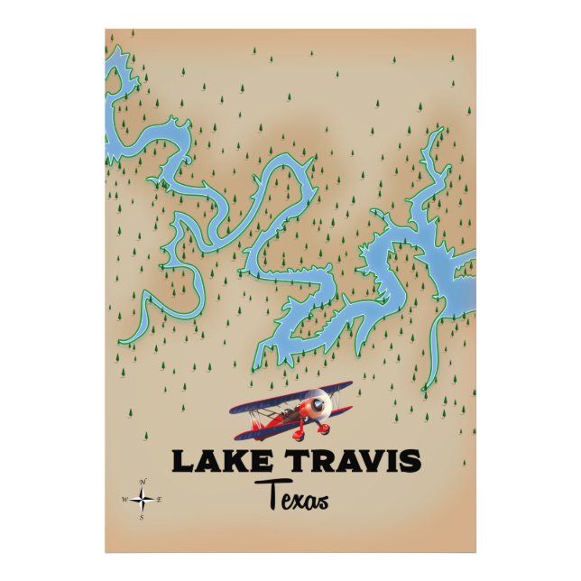 Impression Photo Carte du lac Travis Texas (Devant)