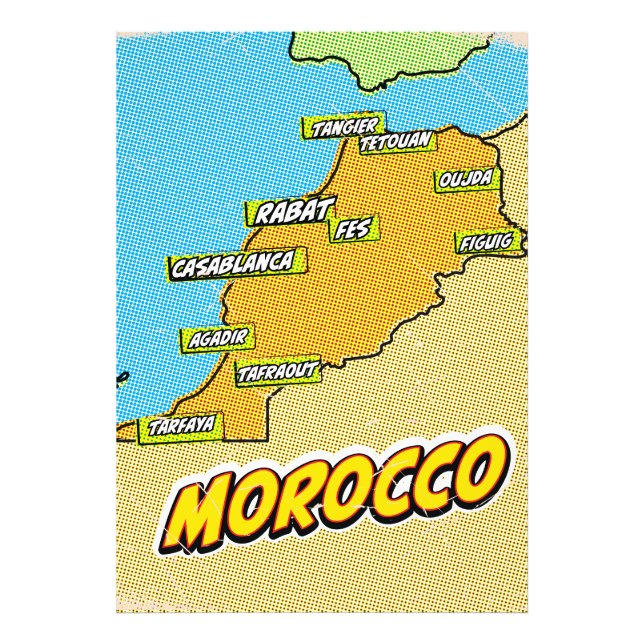 Impression Photo Carte du Maroc illustrée dans le style Pop Art (Devant)