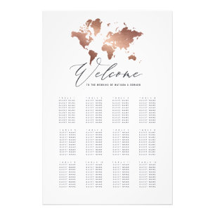 Impression Photo Carte du monde d'or rose métallique plan de sièges