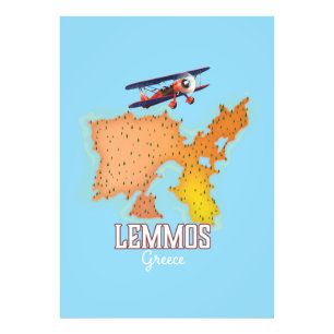 Impression Photo Carte grecque Lemmos Affiche de voyage illustrée
