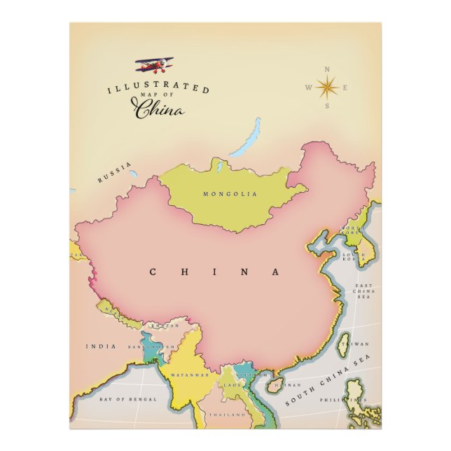 Impression Photo Carte illustrée de Chine (Devant)