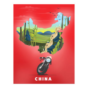 Impression Photo Carte illustrée de Chine affiche de voyage