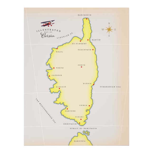 Impression Photo Carte illustrée de Corse (Devant)