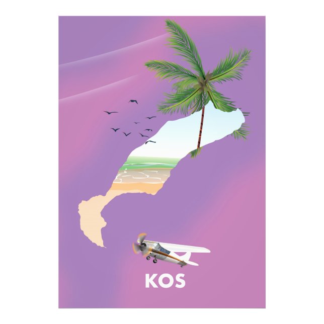 Impression Photo Carte illustrée de Kos Grèce. (Devant)