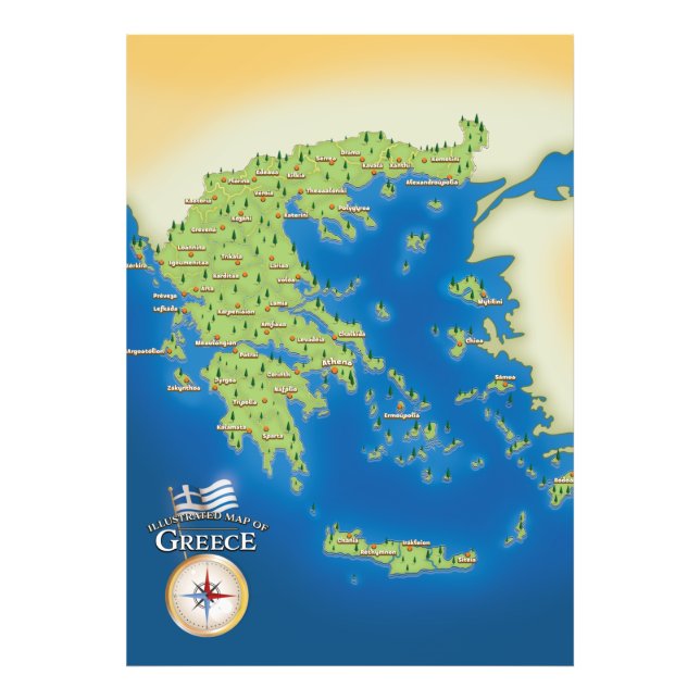 Impression Photo Carte Illustrée De La Grèce. (Devant)