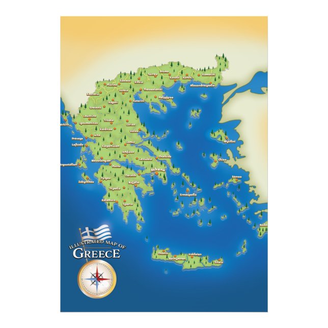 Impression Photo Carte Illustrée De La Grèce. (Devant)