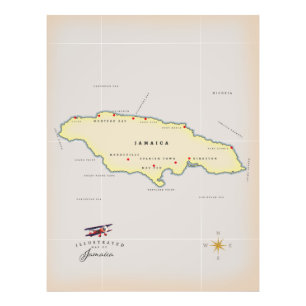 Impression Photo Carte illustrée de la Jamaïque.