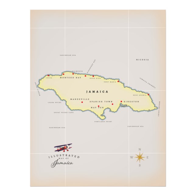 Impression Photo Carte illustrée de la Jamaïque. (Devant)