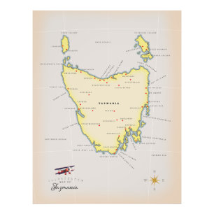 Impression Photo Carte illustrée de la Tasmanie.