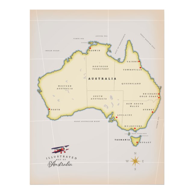 Impression Photo Carte illustrée de l'Australie (Devant)