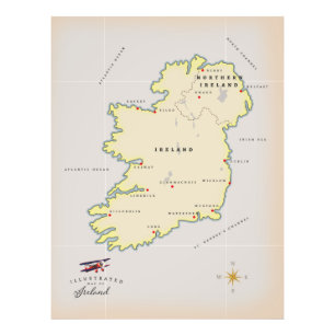 Impression Photo Carte illustrée de l'Irlande