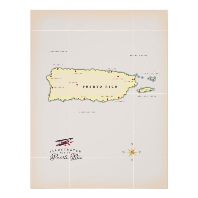 Impression Photo Carte illustrée de Porto Rico. (Devant)