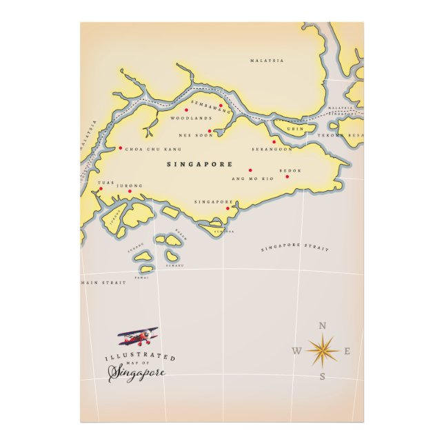 Impression Photo Carte illustrée de Singapour (Devant)