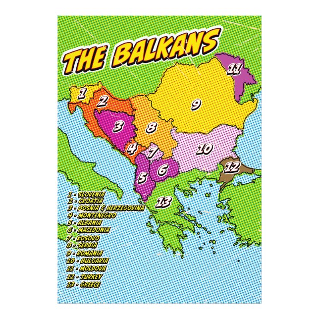Impression Photo Carte illustrée des Balkans dans le style Pop Art (Devant)