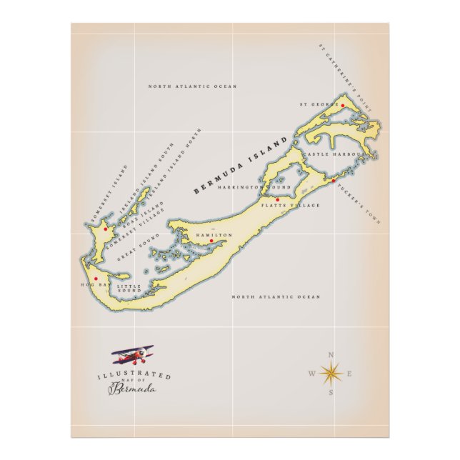 Impression Photo Carte illustrée des Bermudes (Devant)