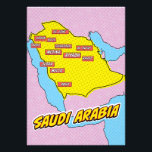Impression Photo Carte Pop Art illustrée Arabie Saoudite<br><div class="desc">Cette carte visuellement frappante de l'Arabie Saoudite est une fusion de géographie et d'art pop. Couleurs audacieuses, imagerie iconique et typographie ludique se réunissent pour créer une pièce unique et captivante.</div>