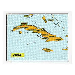 Impression Photo Carte vintage de Cuba de bande dessinée