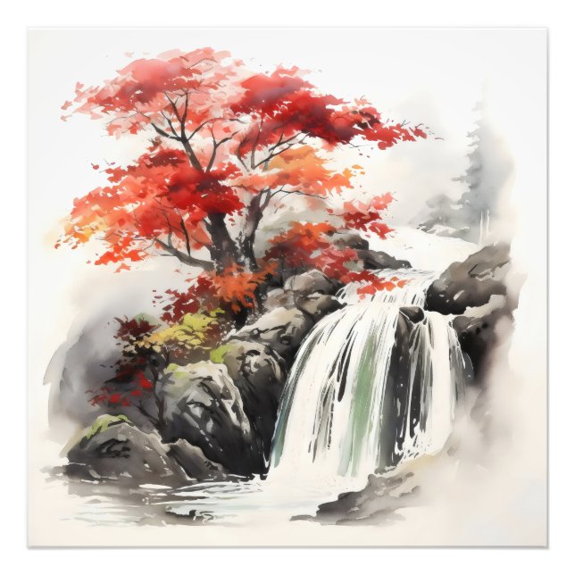 Impression Photo Cascade Arbre Rouge (Devant)