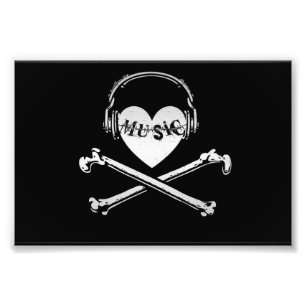 Impression Photo Casque Audio Amour Musique Crâne et Os