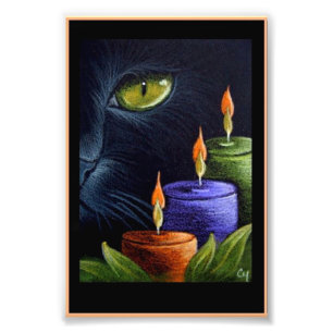 Impression Photo CAT NOIR de HALLOWEEN avec des BOUGIES 4" X 6"