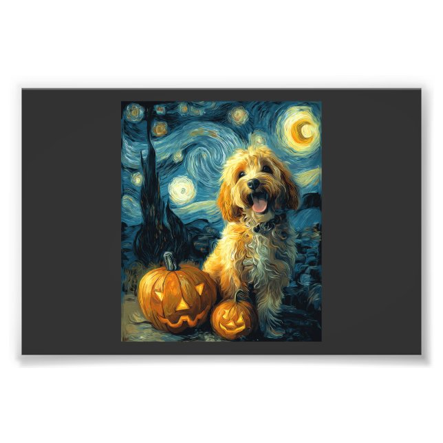 Impression Photo Cavapoo Chien Mignon Halloween Jack O Lanterne Cit (Devant)