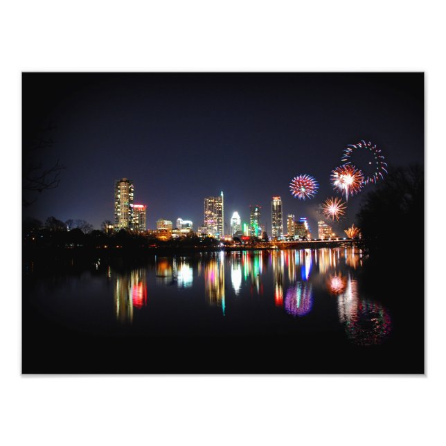 Impression Photo Centre-ville d'Austin Texas Night Skyline Firework (Devant)