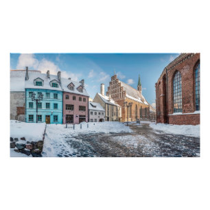 Impression Photo Centre-ville hivernal neige à Riga, Lettonie