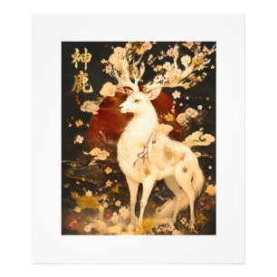Impression Photo Cerf Blanc Céleste Art de la mythologie japonais