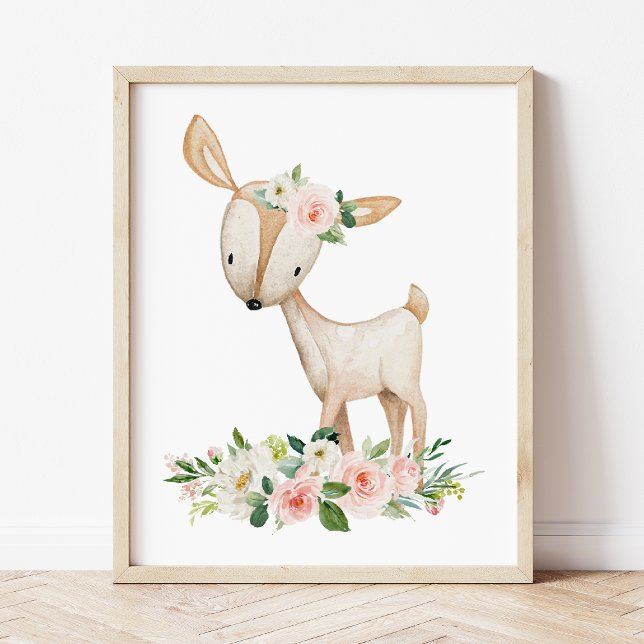Impression Photo Cerfs, Animaux De Bois, Boho, Fleurs Roses (Créateur téléchargé)