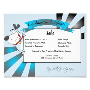 Impression Photo Certificat d'adoption de chien