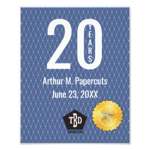 Impression Photo Certificat de 20 ans pour le jalon de l'employé