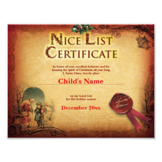 Impression Photo Certificat de liste Nice Père Noël vintage