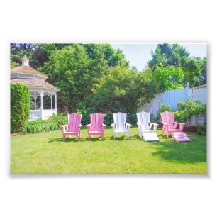 Impression Photo Chaises Adirondack roses et blanches, jardin du Wi