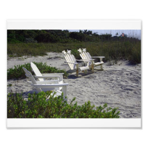 Impression Photo Chaises blanches en Adirondack sur la plage