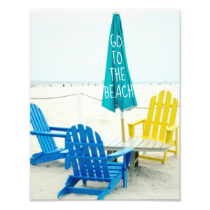 Impression Photo Chaises bleues et jaunes d'Adirondack sur la plage