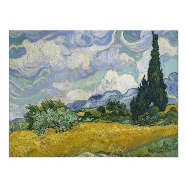 Impression Photo Champ de blé avec cyprès, peinture à l'huile, Van  (Devant)